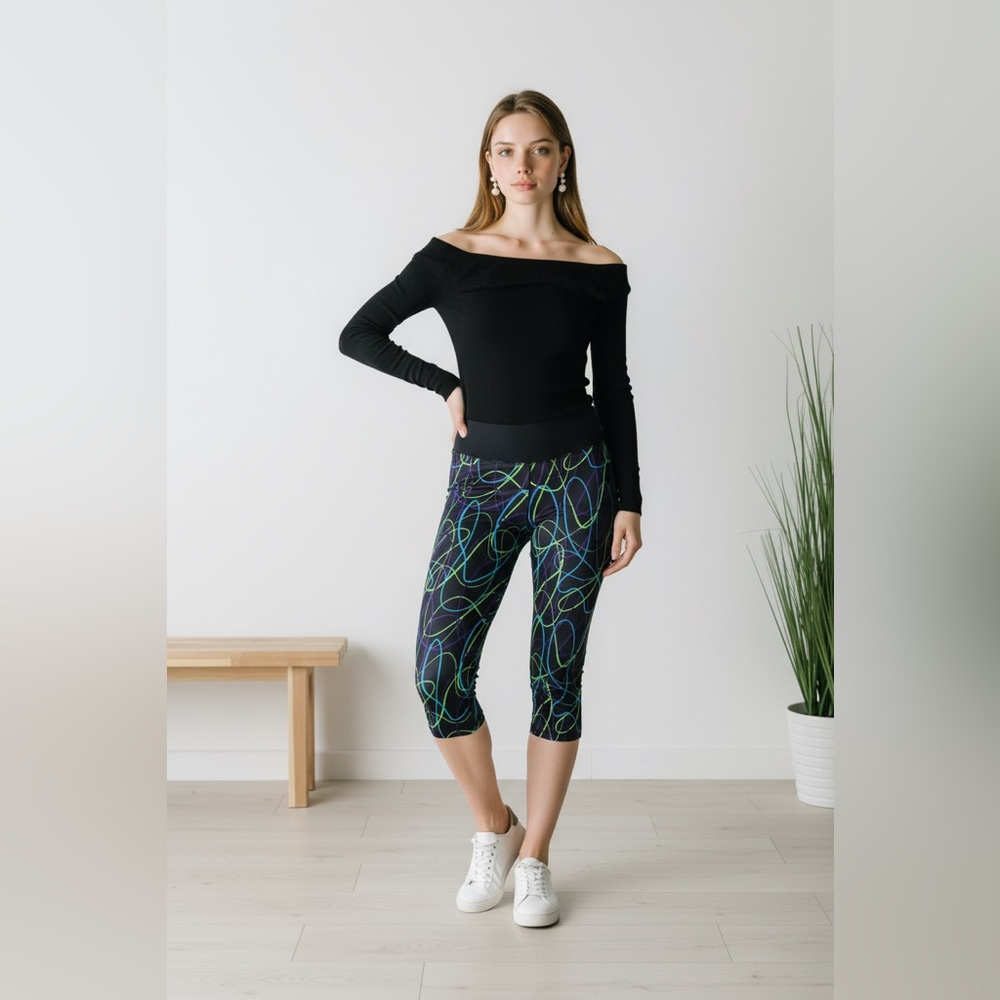Element Black and Vibrant Patterned Capris